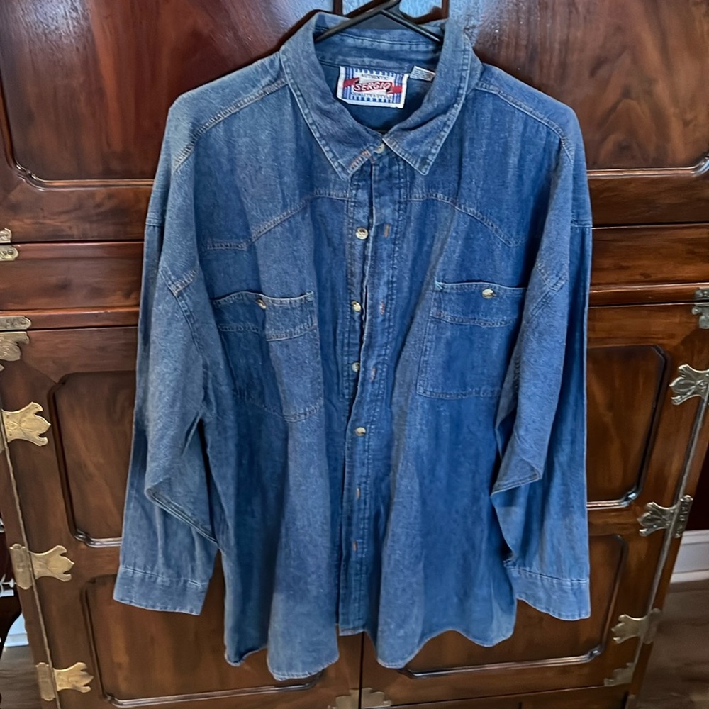 Authentic Sergio quality and style blue jeans long sleeve big 2X work shirt